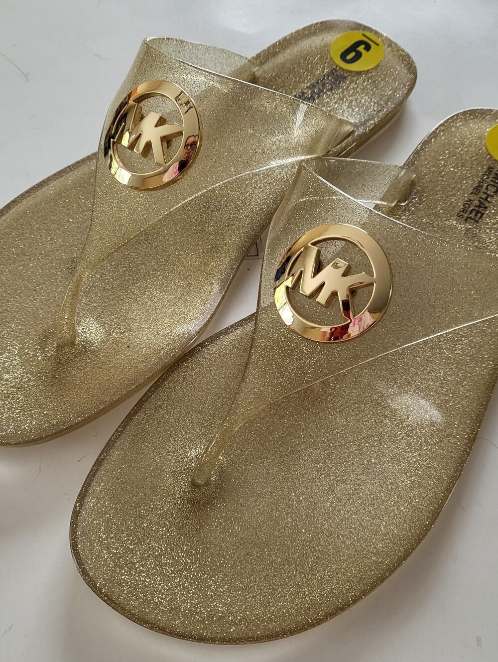 Michael Kors Jelly sandals Round MK Logo women's Size 9 Gold Glitter